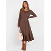 ANRABESS Womens Fall Long Sleeve Midi Dress(Dark Brown)