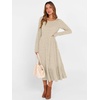 ANRABESS Womens Fall Long Sleeve Midi Dress(Light Khaki)