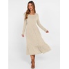 ANRABESS Womens Fall Long Sleeve Midi Dress(Light Khaki)