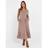 ANRABESS Womens Fall Long Sleeve Midi Dress(Tan)
