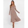 ANRABESS Womens Fall Long Sleeve Midi Dress(Tan)