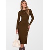 ANRABESS Womens Fall Long Sleeve Ribbed Knit Bodycon Midi Sweater Dress(Brown)