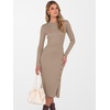 ANRABESS Womens Fall Long Sleeve Ribbed Knit Bodycon Midi Sweater Dress(Tan)
