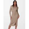 ANRABESS Womens Fall Long Sleeve Ribbed Knit Bodycon Midi Sweater Dress(Tan)