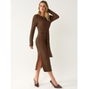 ANRABESS Womens Long Sleeve Midi Sweater Dress Bodycon Fall Dresses(Brown)
