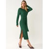 ANRABESS Womens Long Sleeve Midi Sweater Dress Bodycon Fall Dresses(Deep Green)