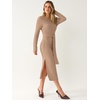 ANRABESS Womens Long Sleeve Midi Sweater Dress Bodycon Fall Dresses(Tan)