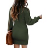 ANRABESS Womens Long Sleeve Turtle Neck Fall Bodycon Mini Sweater Dresses(Army Green)
