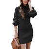 ANRABESS Womens Long Sleeve Turtle Neck Fall Bodycon Mini Sweater Dresses(Black)