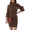 ANRABESS Womens Long Sleeve Turtle Neck Fall Bodycon Mini Sweater Dresses(Brown)