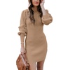 ANRABESS Womens Long Sleeve Turtle Neck Fall Bodycon Mini Sweater Dresses(Camel)