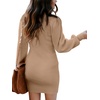 ANRABESS Womens Long Sleeve Turtle Neck Fall Bodycon Mini Sweater Dresses(Camel)
