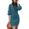 ANRABESS Womens Long Sleeve Turtle Neck Fall Bodycon Mini Sweater Dresses(Denim Blue)