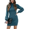 ANRABESS Womens Long Sleeve Turtle Neck Fall Bodycon Mini Sweater Dresses(Denim Blue)
