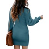 ANRABESS Womens Long Sleeve Turtle Neck Fall Bodycon Mini Sweater Dresses(Denim Blue)