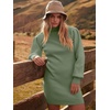 ANRABESS Womens Long Sleeve Turtle Neck Fall Bodycon Mini Sweater Dresses(Green Gray)