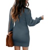 ANRABESS Womens Long Sleeve Turtle Neck Fall Bodycon Mini Sweater Dresses(Navy)