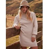 ANRABESS Womens Long Sleeve Turtle Neck Fall Bodycon Mini Sweater Dresses(Pink)