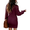 ANRABESS Womens Long Sleeve Turtle Neck Fall Bodycon Mini Sweater Dresses(Wine Red)