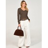 ANRABESS Women’s Long Sleeve V Neck Ribbed Sweaters Shirts(Brown)