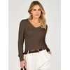 ANRABESS Women’s Long Sleeve V Neck Ribbed Sweaters Shirts(Brown)