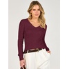 ANRABESS Women’s Long Sleeve V Neck Ribbed Sweaters Shirts(Drak Red)