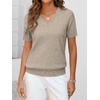 ANRABESS Womens Short Sleeve Sweater Top Wool Blend Business Casual Outfits(Almond)