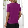 ANRABESS Womens Short Sleeve Sweater Top Wool Blend Business Casual Outfits(Deep Hot Pink)