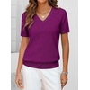 ANRABESS Womens Short Sleeve Sweater Top Wool Blend Business Casual Outfits(Deep Hot Pink)
