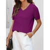 ANRABESS Womens Short Sleeve Sweater Top Wool Blend Business Casual Outfits(Deep Hot Pink)