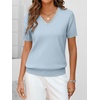 ANRABESS Womens Short Sleeve Sweater Top Wool Blend Business Casual Outfits(Light Blue)
