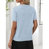 ANRABESS Womens Short Sleeve Sweater Top Wool Blend Business Casual Outfits(Light Blue)