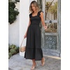 ANRABESS Womens Summer Sleeveless Maxi Dress Square Neck Smocked Boho Casual Ruffle Strap Flowy A-Line Long Beach Sundress(Black)