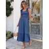 ANRABESS Womens Summer Sleeveless Maxi Dress Square Neck Smocked Boho Casual Ruffle Strap Flowy A-Line Long Beach Sundress(Blue)