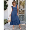 ANRABESS Womens Summer Sleeveless Maxi Dress Square Neck Smocked Boho Casual Ruffle Strap Flowy A-Line Long Beach Sundress(Blue)