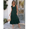 ANRABESS Womens Summer Sleeveless Maxi Dress Square Neck Smocked Boho Casual Ruffle Strap Flowy A-Line Long Beach Sundress(Deep Green)