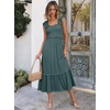 ANRABESS Womens Summer Sleeveless Maxi Dress Square Neck Smocked Boho Casual Ruffle Strap Flowy A-Line Long Beach Sundress(Green)
