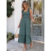 ANRABESS Womens Summer Sleeveless Maxi Dress Square Neck Smocked Boho Casual Ruffle Strap Flowy A-Line Long Beach Sundress(Green)