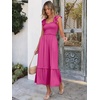 ANRABESS Womens Summer Sleeveless Maxi Dress Square Neck Smocked Boho Casual Ruffle Strap Flowy A-Line Long Beach Sundress(Hot Pink)