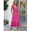 ANRABESS Womens Summer Sleeveless Maxi Dress Square Neck Smocked Boho Casual Ruffle Strap Flowy A-Line Long Beach Sundress(Hot Pink)