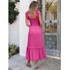ANRABESS Womens Summer Sleeveless Maxi Dress Square Neck Smocked Boho Casual Ruffle Strap Flowy A-Line Long Beach Sundress(Hot Pink)
