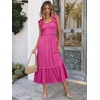ANRABESS Womens Summer Sleeveless Maxi Dress Square Neck Smocked Boho Casual Ruffle Strap Flowy A-Line Long Beach Sundress(Hot Pink)