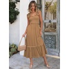 ANRABESS Womens Summer Sleeveless Maxi Dress Square Neck Smocked Boho Casual Ruffle Strap Flowy A-Line Long Beach Sundress(Khaki Plaid)