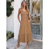 ANRABESS Womens Summer Sleeveless Maxi Dress Square Neck Smocked Boho Casual Ruffle Strap Flowy A-Line Long Beach Sundress(Khaki Plaid)
