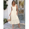 ANRABESS Womens Summer Sleeveless Maxi Dress Square Neck Smocked Boho Casual Ruffle Strap Flowy A-Line Long Beach Sundress(Khaki Plaid Beige)