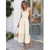 ANRABESS Womens Summer Sleeveless Maxi Dress Square Neck Smocked Boho Casual Ruffle Strap Flowy A-Line Long Beach Sundress(Khaki Plaid Beige)
