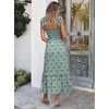 ANRABESS Womens Summer Sleeveless Maxi Dress Square Neck Smocked Boho Casual Ruffle Strap Flowy A-Line Long Beach Sundress(Light Green White Floral)