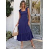ANRABESS Womens Summer Sleeveless Maxi Dress Square Neck Smocked Boho Casual Ruffle Strap Flowy A-Line Long Beach Sundress(Navy Blue)