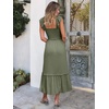 ANRABESS Womens Summer Sleeveless Maxi Dress Square Neck Smocked Boho Casual Ruffle Strap Flowy A-Line Long Beach Sundress(Olive)