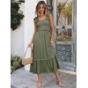 ANRABESS Womens Summer Sleeveless Maxi Dress Square Neck Smocked Boho Casual Ruffle Strap Flowy A-Line Long Beach Sundress(Olive)